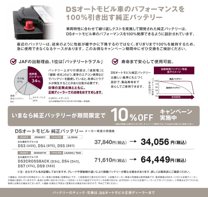 DS純正バッテリー： 交換キャンペーン ～ 10/28(月) まで実施中